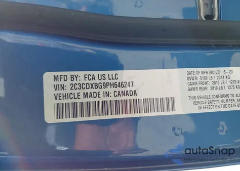 2023 Dodge Charger Sxt из США, поврежденный, VIN 2C3CDXBG9PH646247